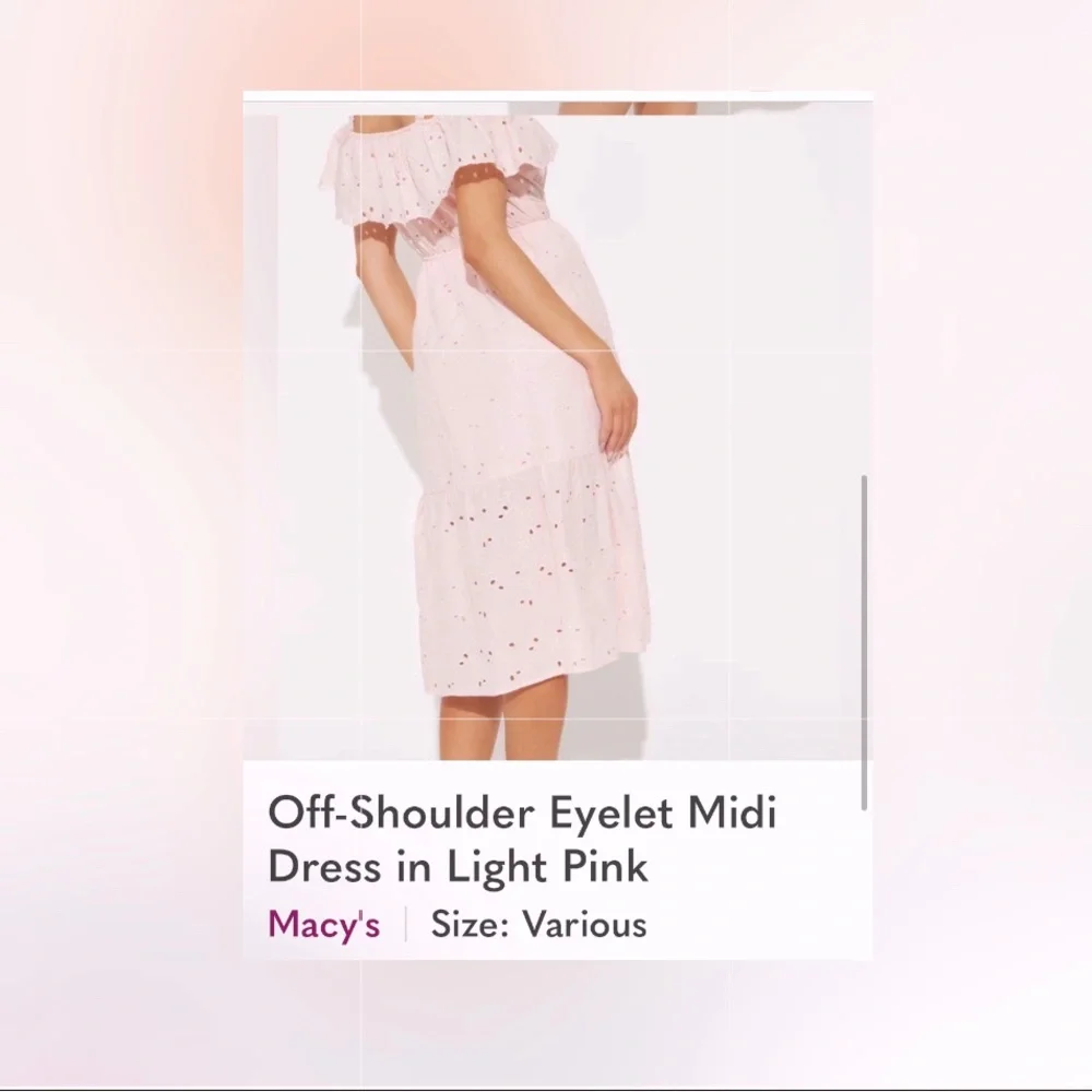 📣[POSHFEST '26] Macys SoldOut Off-Shoulder EyeletMidi LightPink M 📌(DO NOT BUY) - Picture 3 of 3